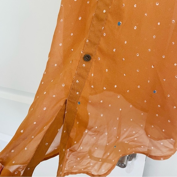 Decree Sheer V-Neck Blouse Orange White Polka Dots Size S - Picture 8 of 12